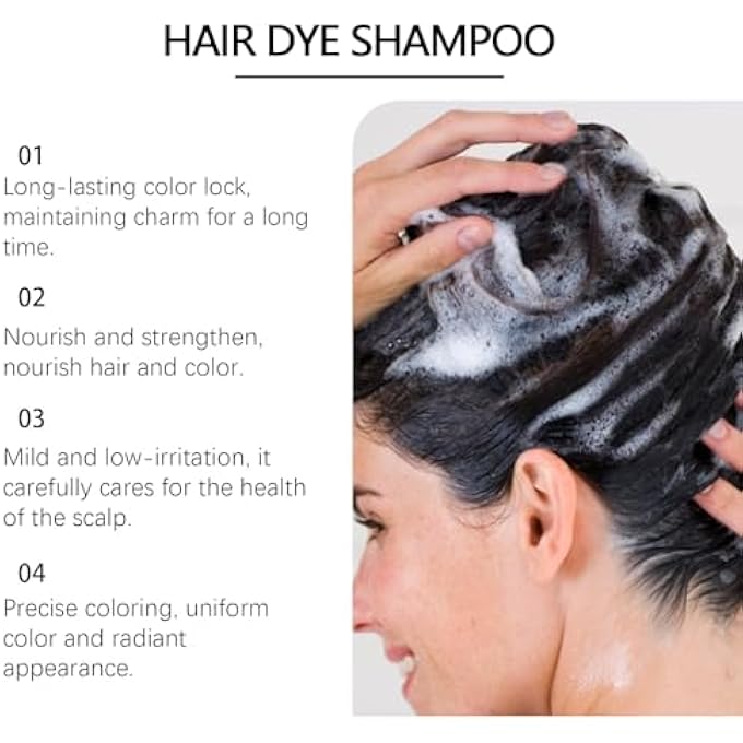 HAIR DYE SHAMPOO, NATURAL PLANT HAIR COLOUR SHAMPOO, DYES HAIR IN MINUTES, 3-IN-1 COLOUR WASH FOR GREY HAIR COVERAGE, SAFE LONG LASTING AND EASY TO USE (BLACK, 500 ML) - Image 3