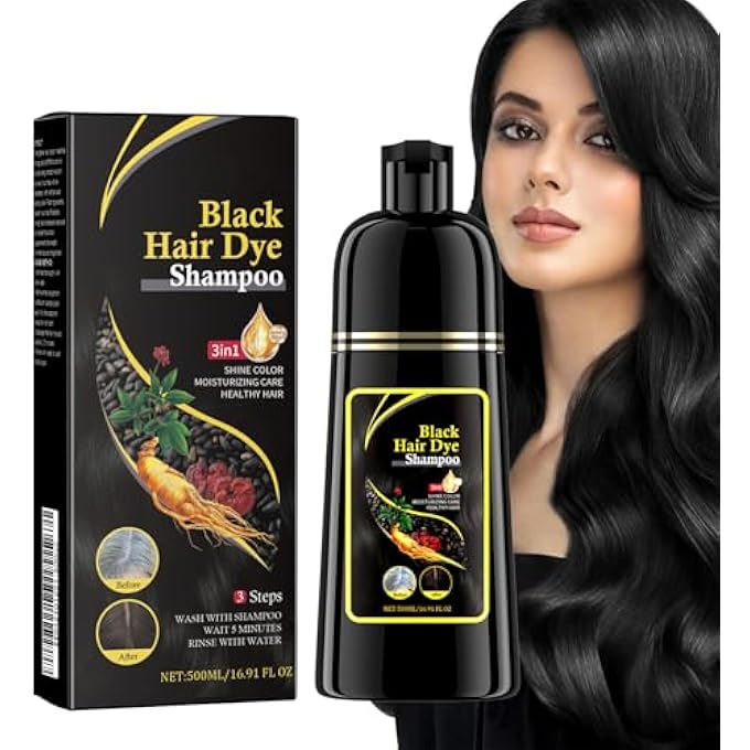 HAIR DYE SHAMPOO, NATURAL PLANT HAIR COLOUR SHAMPOO, DYES HAIR IN MINUTES, 3-IN-1 COLOUR WASH FOR GREY HAIR COVERAGE, SAFE LONG LASTING AND EASY TO USE (BLACK, 500 ML) - Image 2