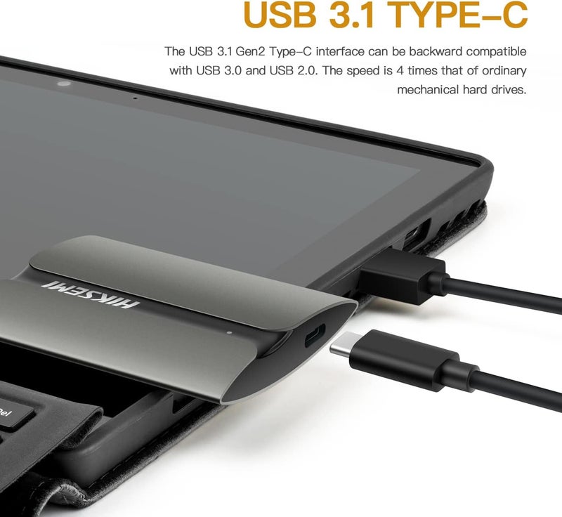 HIKSEMI Portable External SSD 512 GB, Up to 560MB/s Read Speeds, USB 3.1/Type C, Ultra Slim External SSD for Android, Mac, PC, Latop, Tablet (Grey) – T300S - Image 3