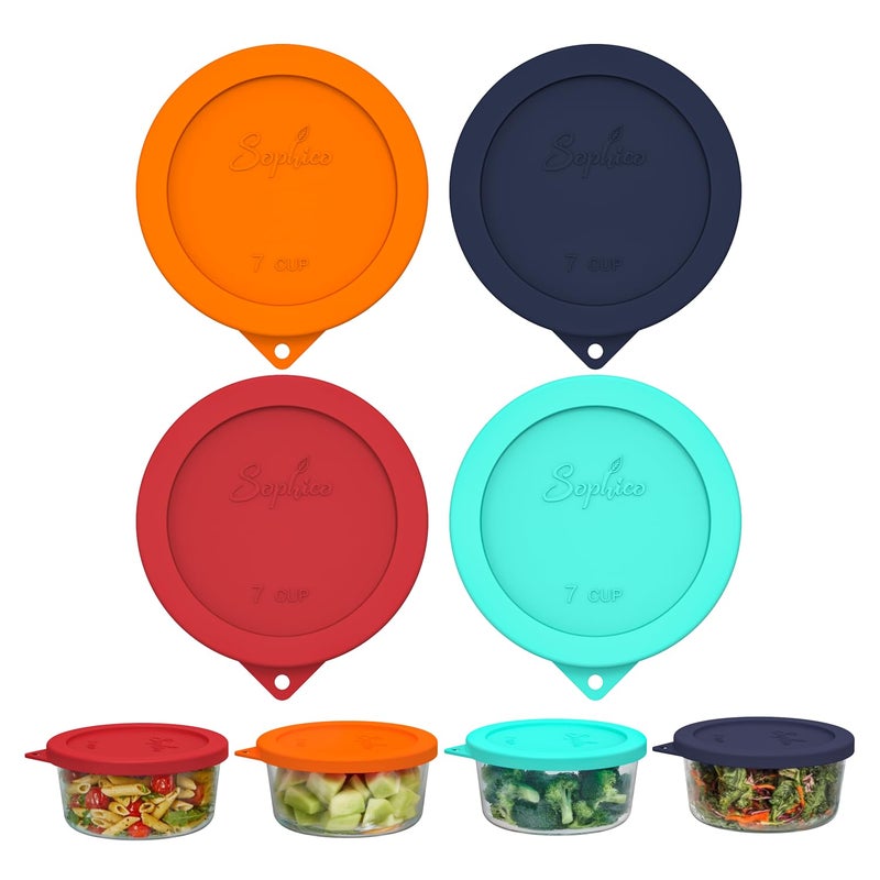 SOPHICO أغطية غطاء تخزين سيليكون مستديرة من Sophico Sophico بديلة لمرساة Hocking وPyrex 7402-Pc 6/7 أكواب زجاجية (الحاوية غير متضمنة) (Mix-4 Pack) - Image 1