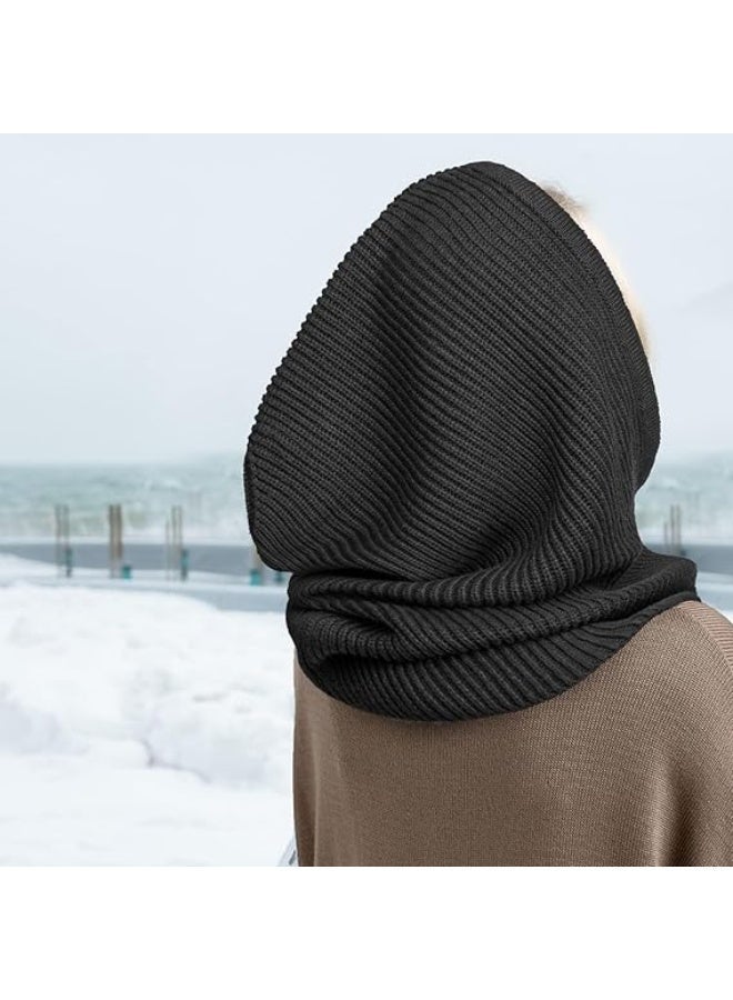Winter Hats Balaclava Knit Beanie with Adjustable Drawstring Warm Hooded Scarf Skull Cap, Warm Winter Hats for Women Men Outdoor Sports - One Size - Image 5