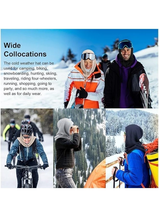 Winter Hats Balaclava Knit Beanie with Adjustable Drawstring Warm Hooded Scarf Skull Cap, Warm Winter Hats for Women Men Outdoor Sports - One Size - Image 4