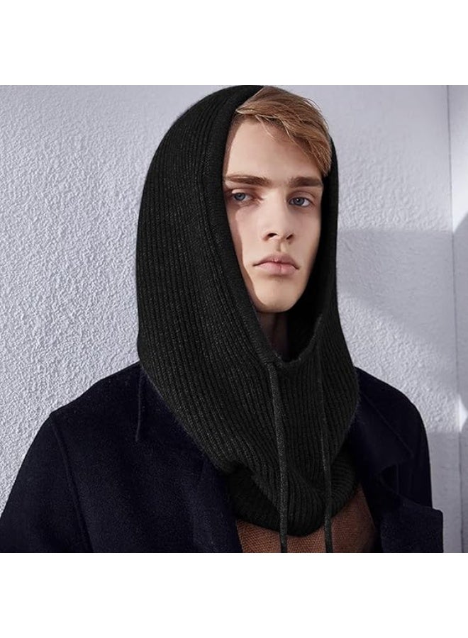 Winter Hats Balaclava Knit Beanie with Adjustable Drawstring Warm Hooded Scarf Skull Cap, Warm Winter Hats for Women Men Outdoor Sports - One Size - Image 2