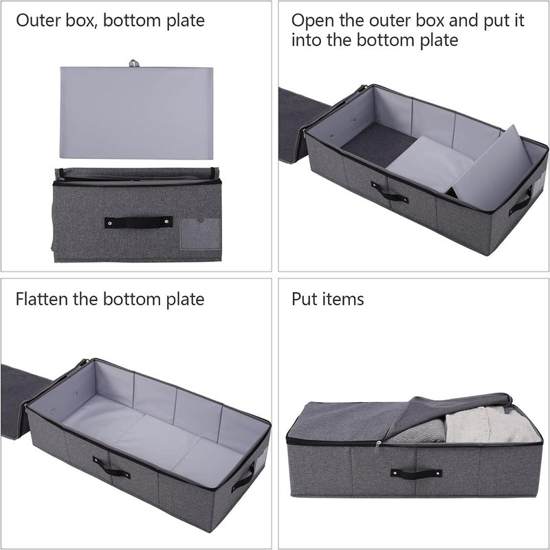 Omygarden Foldable Under Bed Storage Box with Plastic Support Liner, Handles, Zipper lid, Blankets Clothes Comforters Storage Bin Organizer for Bedroom and Closet, 74.5×38×18cm, Black Grey， 2PCS - Image 3