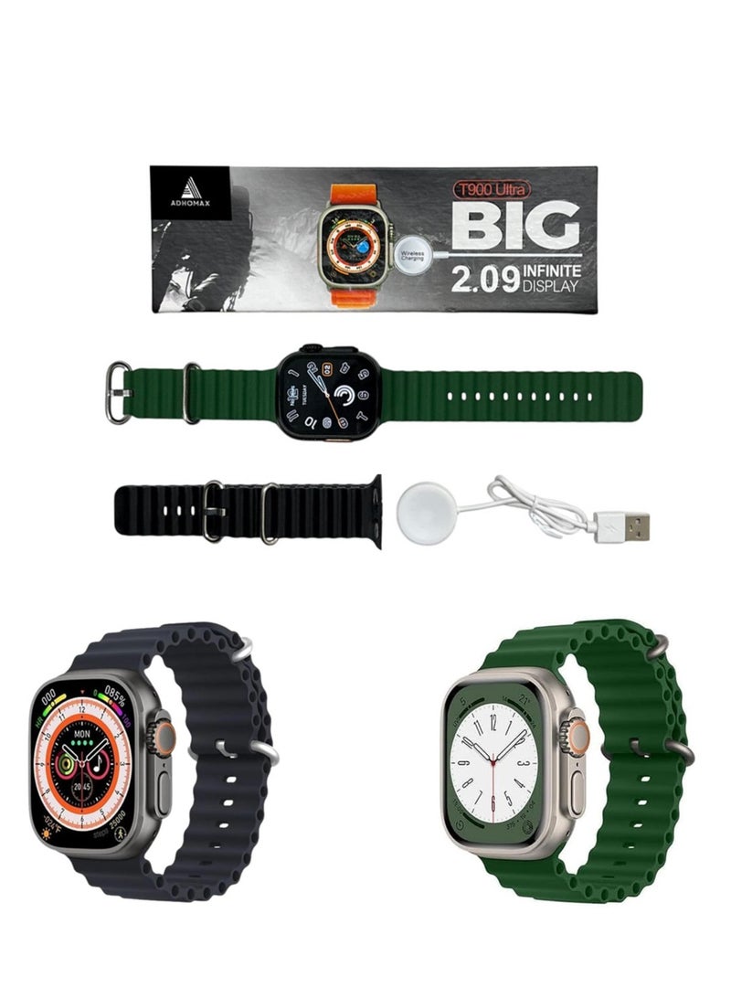 adhomax New T900 Ultra Smart Watch, Elegant Design 2.09", Infinite Display, NFC, Fitness Tracker, Heart Rate, Oxygen Monitor, Calls, Wireless Charging, Works With IOS and android for men, women - Image 1