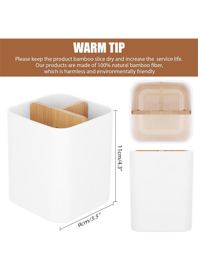 HOMESTAR Bamboo Toothbrush Holder for Bathrooms, 3 Slots Toothbrush and Toothpaste Holder Bathroom Counter Organizer for Electric Toothbrushes, Floss, Razors, White - Image 5