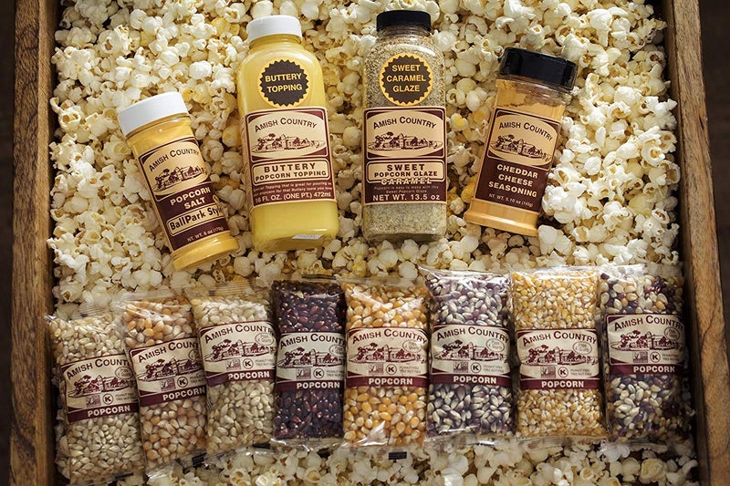 Amish Country Popcorn | 8-4 Ounce Variety Gift Set with Buttery Topping, Sweet Caramel Glaze, Ballpark Salt & Cheddar Cheese Seasoning | Old Fashioned, Non-GMO and Gluten Free - Image 2