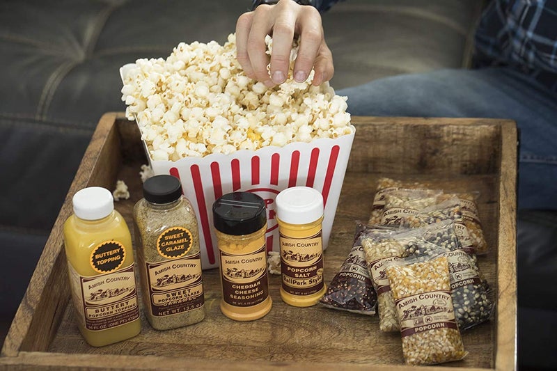 Amish Country Popcorn | 8-4 Ounce Variety Gift Set with Buttery Topping, Sweet Caramel Glaze, Ballpark Salt & Cheddar Cheese Seasoning | Old Fashioned, Non-GMO and Gluten Free - Image 1