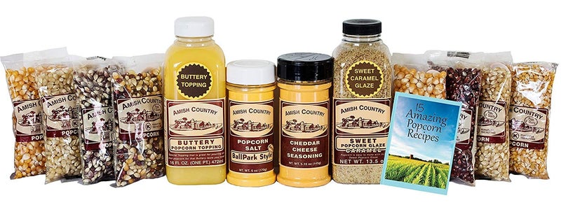 Amish Country Popcorn | 8-4 Ounce Variety Gift Set with Buttery Topping, Sweet Caramel Glaze, Ballpark Salt & Cheddar Cheese Seasoning | Old Fashioned, Non-GMO and Gluten Free - Image 4