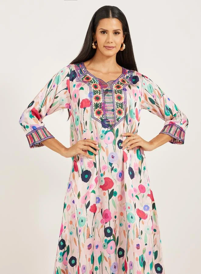 Maxim Creation Maxim Creation Printed Stain Embroidered A-Line Kaftan