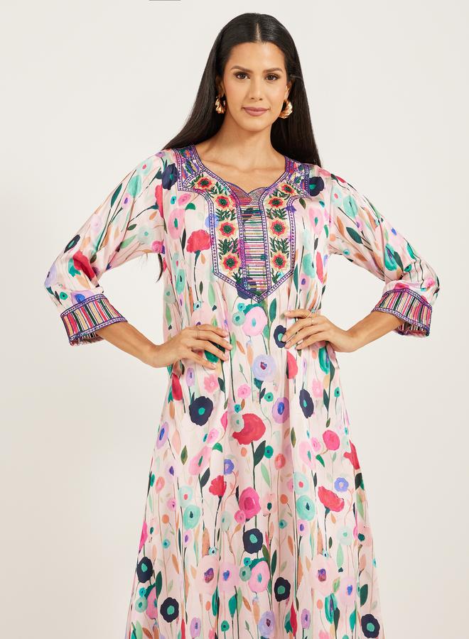 Maxim Creation Printed Stain Embroidered A-Line Kaftan - Image 3