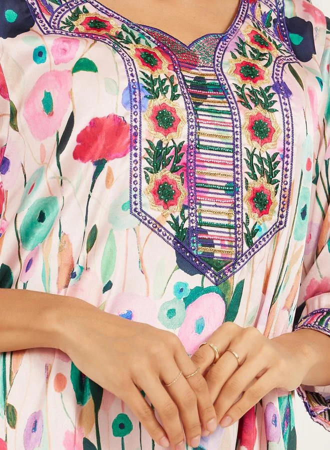 Maxim Creation Maxim Creation Printed Stain Embroidered A-Line Kaftan