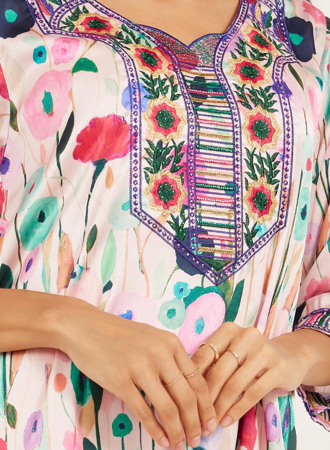 Maxim Creation Printed Stain Embroidered A-Line Kaftan - Image 4