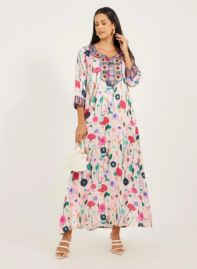 Maxim Creation Maxim Creation Printed Stain Embroidered A-Line Kaftan