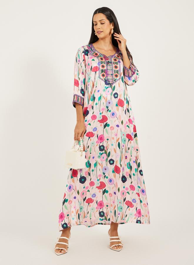 Maxim Creation Printed Stain Embroidered A-Line Kaftan - Image 2