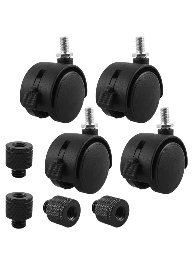 HOWDIA 4 Pcs M8×1.25 Thread (with 3/8 Adapter Nuts) 1.5" Swivel Caster Wheels with Brake, Light-Duty Casters Replacement for Carts/Small Furniture, Fits Metric M8 & Imperial 3/8, (30kg Total, 4-Pack) - Image 1