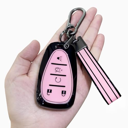 PIFOOG Key Fob Cover Fit for Chevy 5 Button Pink Car Keys Case Shell Keychain Accessories Fits for Malibu Equinox Traverse Blazer Camaro Cruze Trax LT Trailblazer Spark Girly Women TPU - Image 1