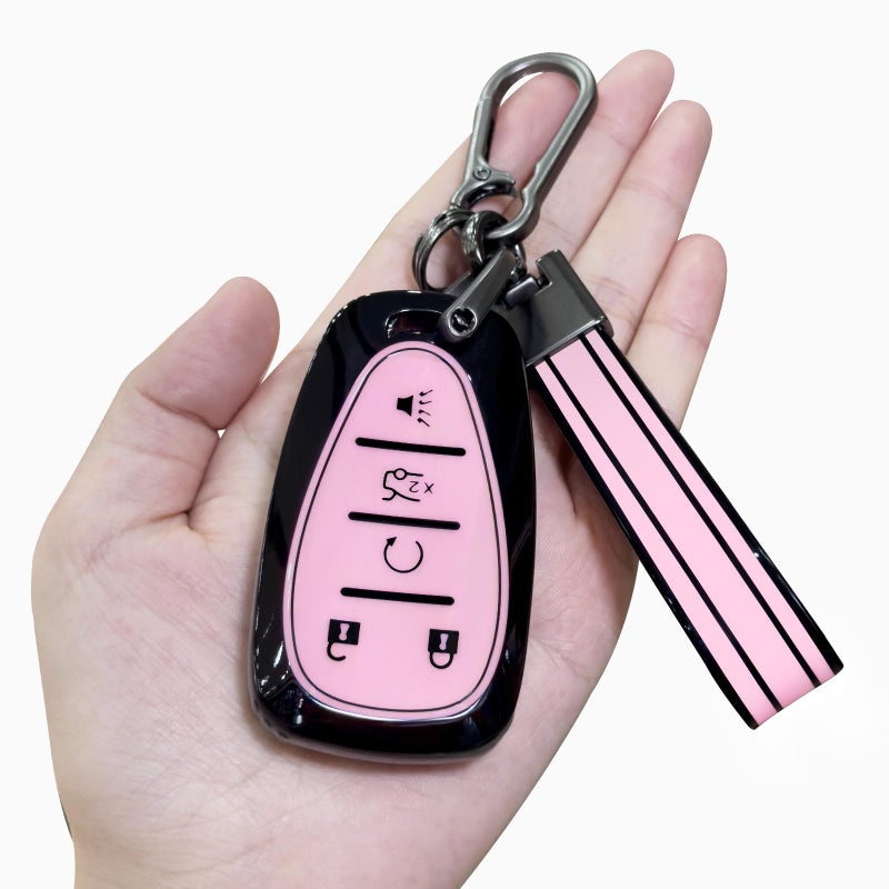 PIFOOG Key Fob Cover Fit for Chevy 5 Button Pink Car Keys Case Shell Keychain Accessories Fits for Malibu Equinox Traverse Blazer Camaro Cruze Trax LT Trailblazer Spark Girly Women TPU - Image 3