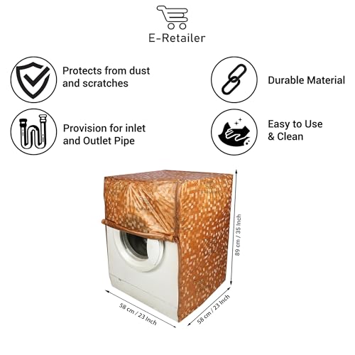 E-Retailer® Waterproof PVC Front Load Washing Machine Cover With Zip Enclosure Suitable For 5kg to 8kg (Color-Orange, Size-23x23x35) - Image 2