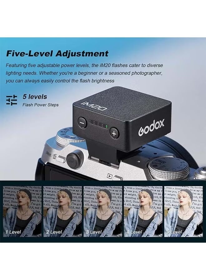Godox iM20 Mini Camera Flash – Compact 5-Level Speedlite with 470mAh Battery, 440 Full-Power Flashes, Type-C Rechargeable, Universal Hot Shoe for Sony, Canon, Nikon, Fuji, Olympus - Image 3