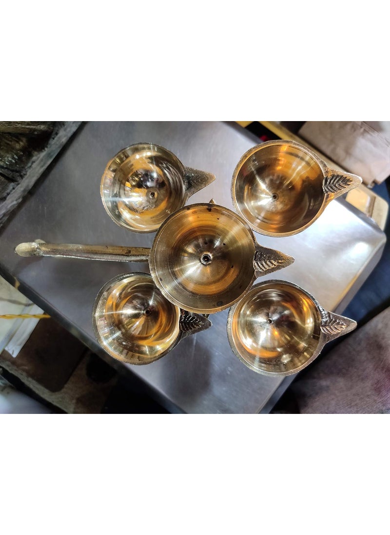 JaiSakshi jaisakshi Panch Aarti Brass Diya Oil Lamp Jyoti Puja Metal Panch Arti Diya for Diwali Pooja Diya for Puja and Festival Decoration Diwali Decoration Items for Home  - Image 2
