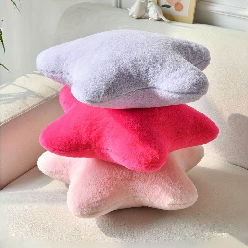Pink Star Shaped Faux Rabbit Cushion 30 cm Soft Decorative Pillow For Bed Sofa Camping - Image 1