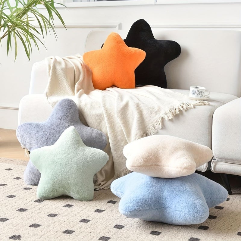 Pink Star Shaped Faux Rabbit Cushion 30 cm Soft Decorative Pillow For Bed Sofa Camping - Image 2