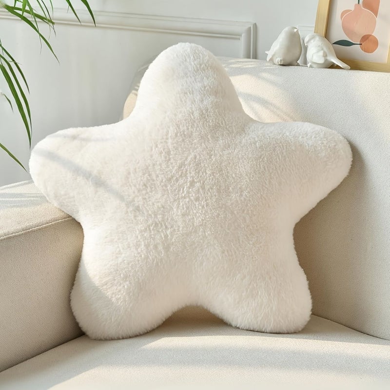 Pink Star Shaped Faux Rabbit Cushion 30 cm Soft Decorative Pillow For Bed Sofa Camping - Image 4