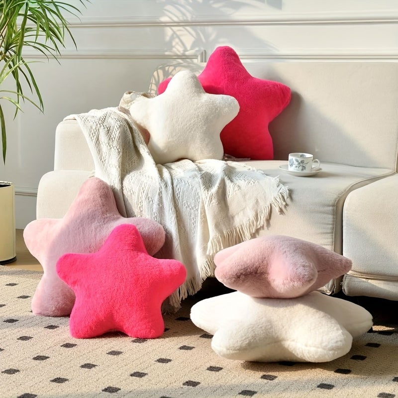 Pink Star Shaped Faux Rabbit Cushion 30 cm Soft Decorative Pillow For Bed Sofa Camping - Image 5