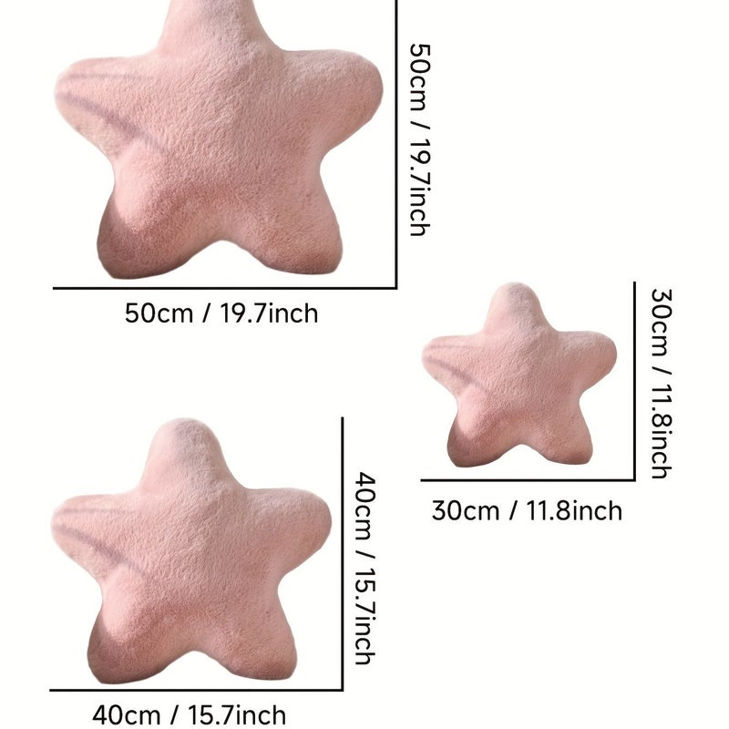 Pink Star Shaped Faux Rabbit Cushion 30 cm Soft Decorative Pillow For Bed Sofa Camping - Image 3