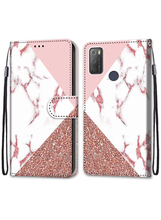 اس-توب جراب لهاتف Alcatel 3L 2021، جراب جلدي من البولي يوريثان بتصميم متقاطع ملون، مع حامل وفتحات للبطاقات ومحفظة وحبل تثبيت - Image 2