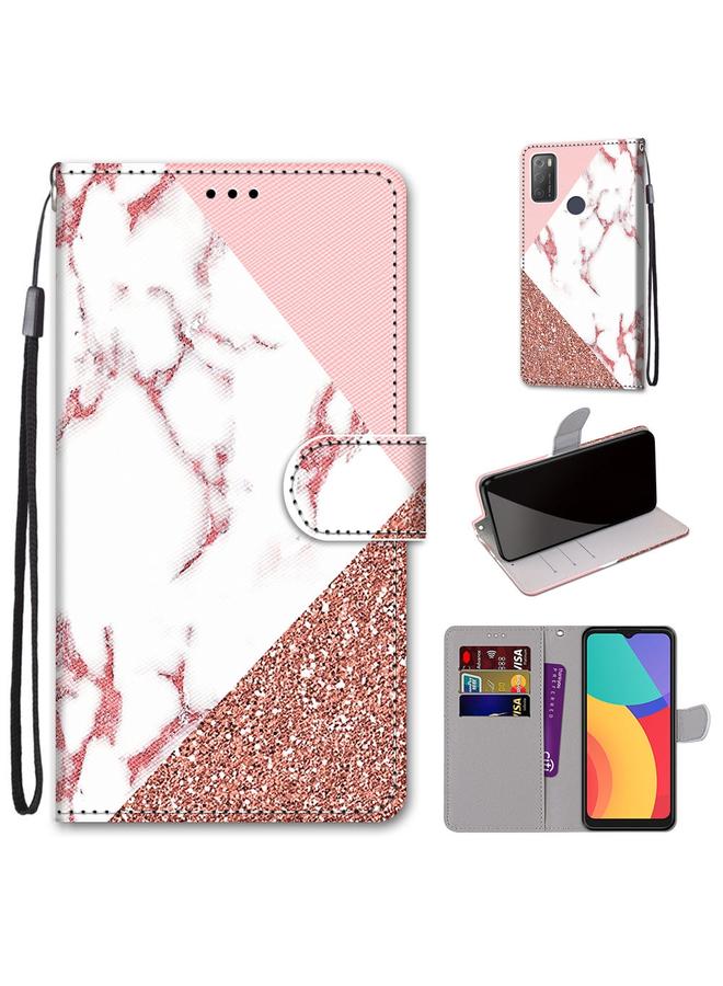 اس-توب جراب لهاتف Alcatel 3L 2021، جراب جلدي من البولي يوريثان بتصميم متقاطع ملون، مع حامل وفتحات للبطاقات ومحفظة وحبل تثبيت - Image 1