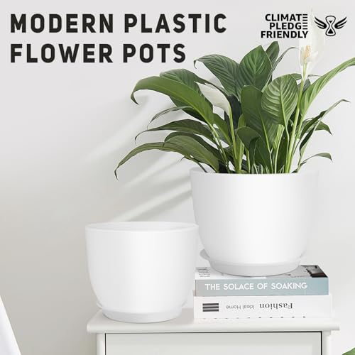 YNNICO Plant Pots 12/10/9 inch Set of 3, Flower Pots with Multi Mesh Drainage Holes, Large Planters for Indoor Outdoor Garden Plants and Flowers. (White) - Image 3