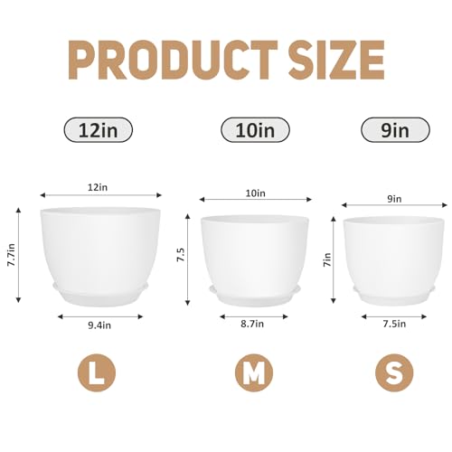 YNNICO Plant Pots 12/10/9 inch Set of 3, Flower Pots with Multi Mesh Drainage Holes, Large Planters for Indoor Outdoor Garden Plants and Flowers. (White) - Image 2