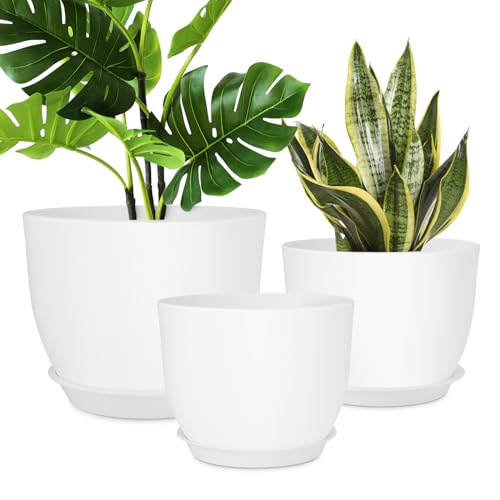 YNNICO Plant Pots 12/10/9 inch Set of 3, Flower Pots with Multi Mesh Drainage Holes, Large Planters for Indoor Outdoor Garden Plants and Flowers. (White) - Image 1