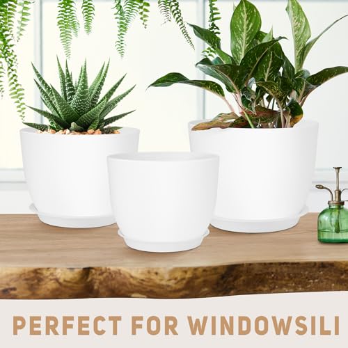 YNNICO Plant Pots 12/10/9 inch Set of 3, Flower Pots with Multi Mesh Drainage Holes, Large Planters for Indoor Outdoor Garden Plants and Flowers. (White) - Image 4