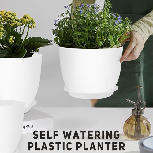 YNNICO Plant Pots 12/10/9 inch Set of 3, Flower Pots with Multi Mesh Drainage Holes, Large Planters for Indoor Outdoor Garden Plants and Flowers. (White) - Image 5