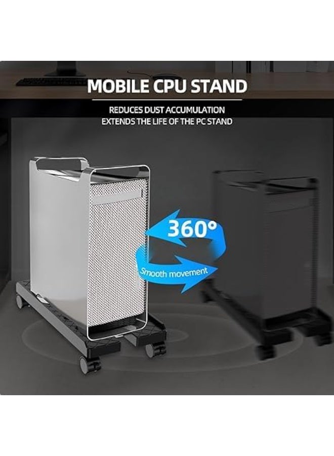 NANAO حامل وحدة المعالجة المركزية المحمول، حامل برج الكمبيوتر المعدني القابل للتعديل، حامل برج الكمبيوتر مع تهوية مزود بـ 4 عجلات قفل، حامل وحدة المعالجة المركزية تحت المكتب، عربة أرضية للكمبيوتر، رافع للكمبيوتر لمكتب الألعاب - أسود - Image 5