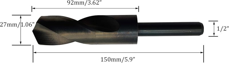 NACX 27mm(1-1/16 Inch) Reduced Shank Drill Bit, 1/2” Shank High Speed Steel Twist Drill Bit HSS 9341 for Aluminum Plate Copper Wood Stainless Steel - Image 1