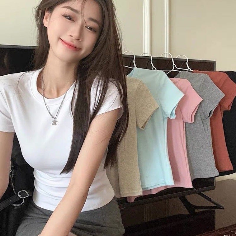Women's Short Sleeve Round Neck Slim Fit T-Shirt - Image 1