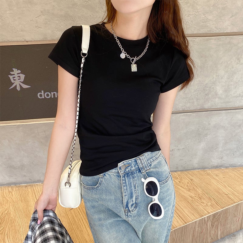 Women's Short Sleeve Round Neck Slim Fit T-Shirt - Image 3