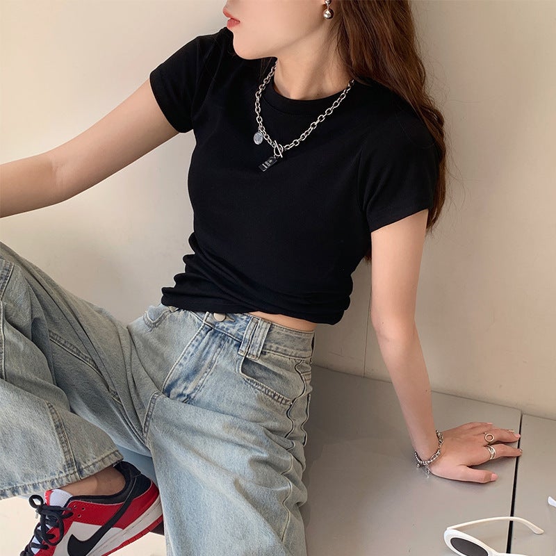 Women's Short Sleeve Round Neck Slim Fit T-Shirt - Image 2