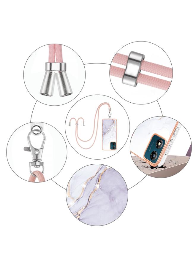 S-TOP Case For Motorola Moto E13 Electroplating Marble Dual-side IMD Phone Case with Lanyard - Image 4