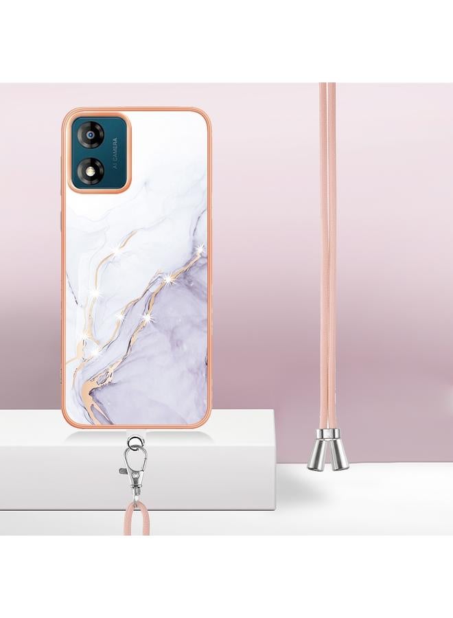 S-TOP Case For Motorola Moto E13 Electroplating Marble Dual-side IMD Phone Case with Lanyard - Image 5