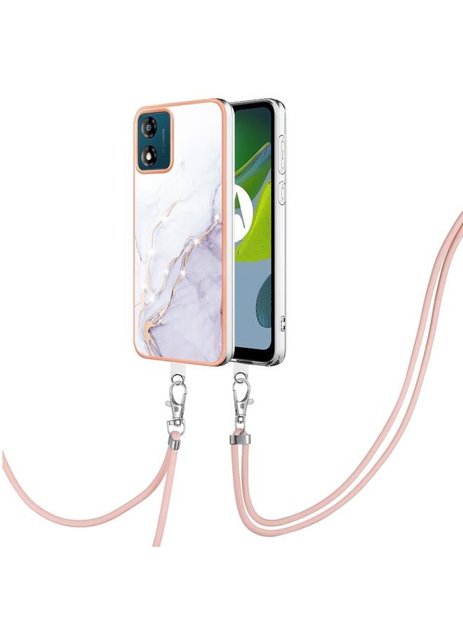 S-TOP Case For Motorola Moto E13 Electroplating Marble Dual-side IMD Phone Case with Lanyard - Image 1