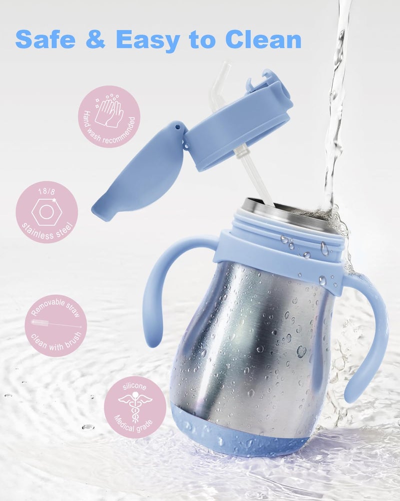 Bakpoco Stainless Steel Straw Sippy Cup for Toddlers 1-3 Years Old, Insulated Toddler Water Bottle Baby Training Tumbler with Handles, 8oz Kids Straw Cups for Travel, Daycare & At Home, Blue - Image 5