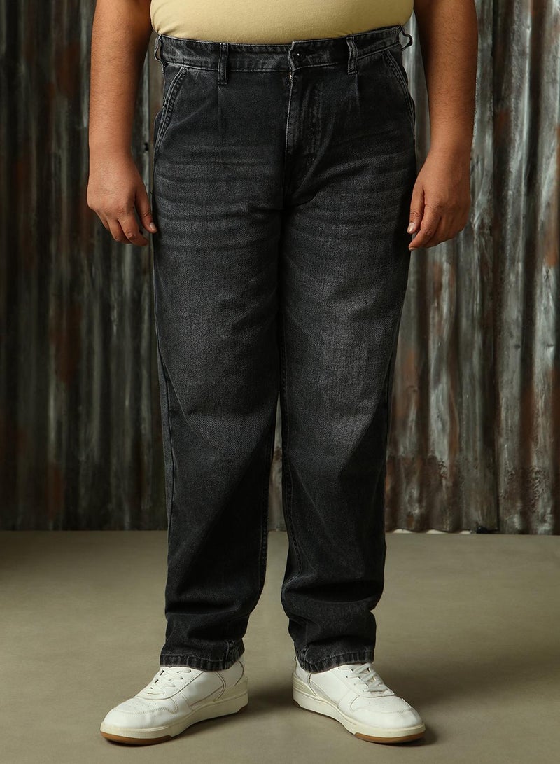 HIGH STAR Men's Black 100% Cotton Distressed Full Length Plus Size Relaxed Fit Jeans  - Image 4