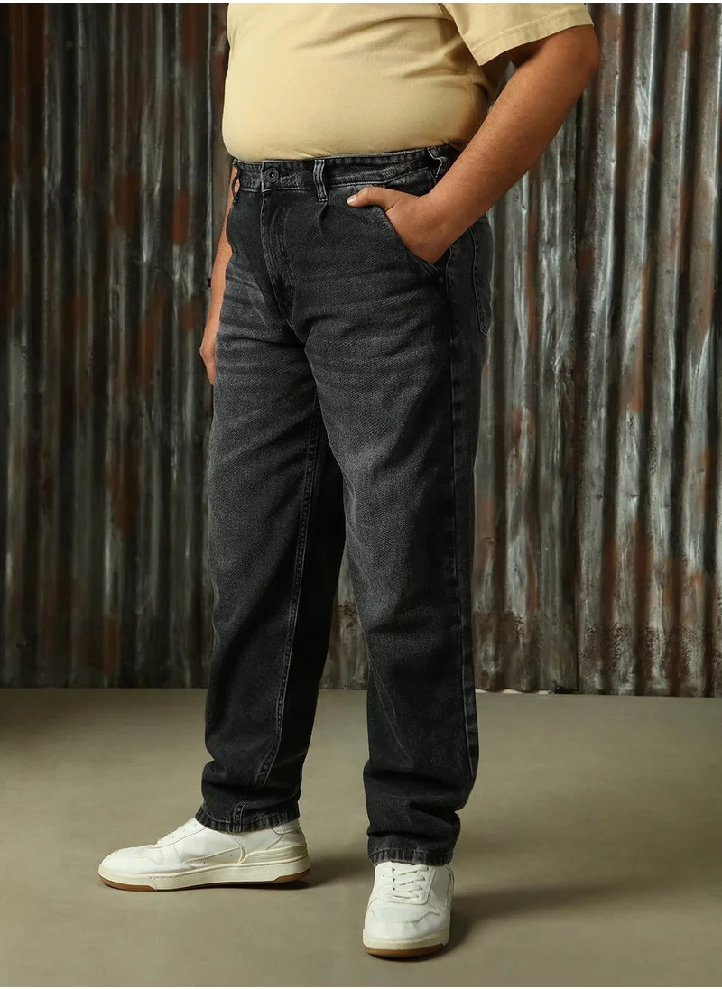 HIGH STAR Men's Black 100% Cotton Distressed Full Length Plus Size Relaxed Fit Jeans