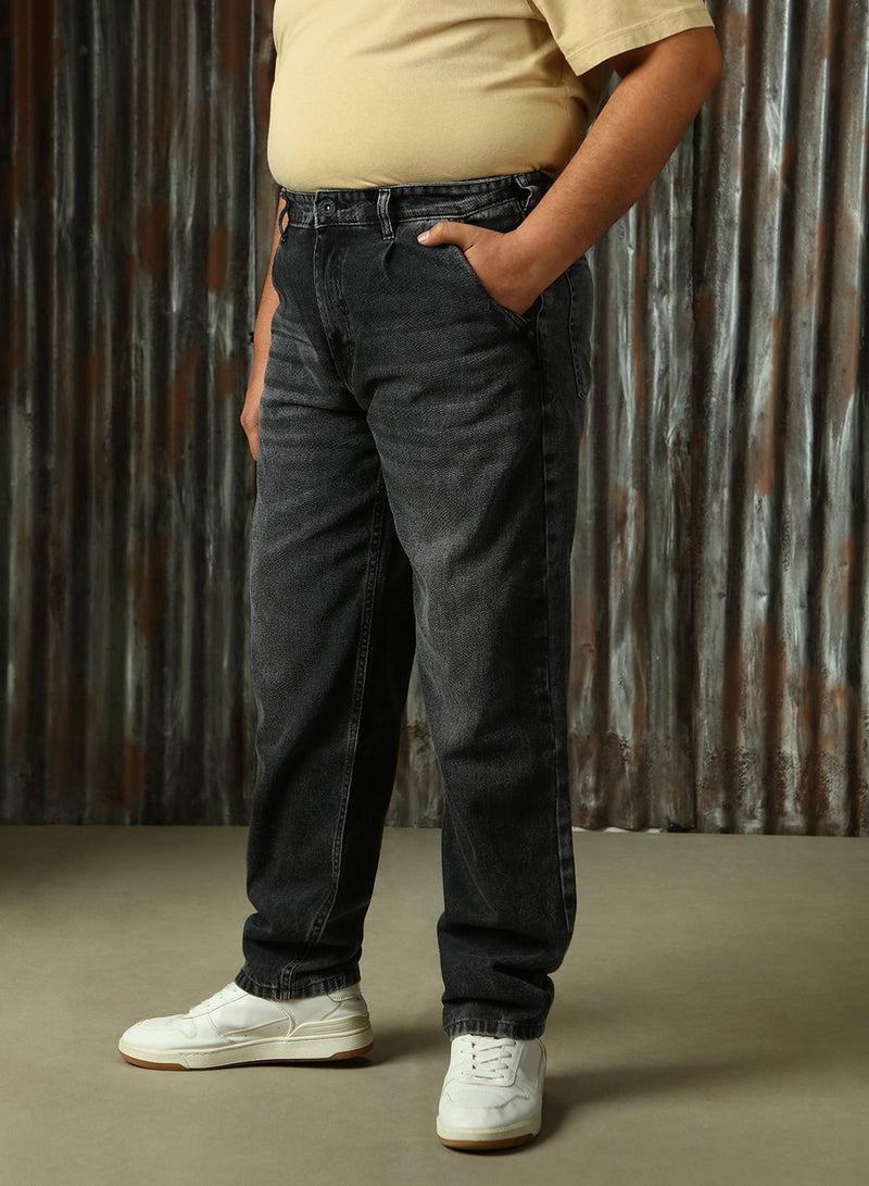 HIGH STAR Men's Black 100% Cotton Distressed Full Length Plus Size Relaxed Fit Jeans  - Image 2