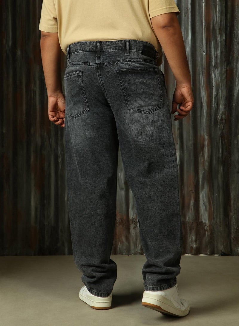 HIGH STAR Men's Black 100% Cotton Distressed Full Length Plus Size Relaxed Fit Jeans  - Image 3